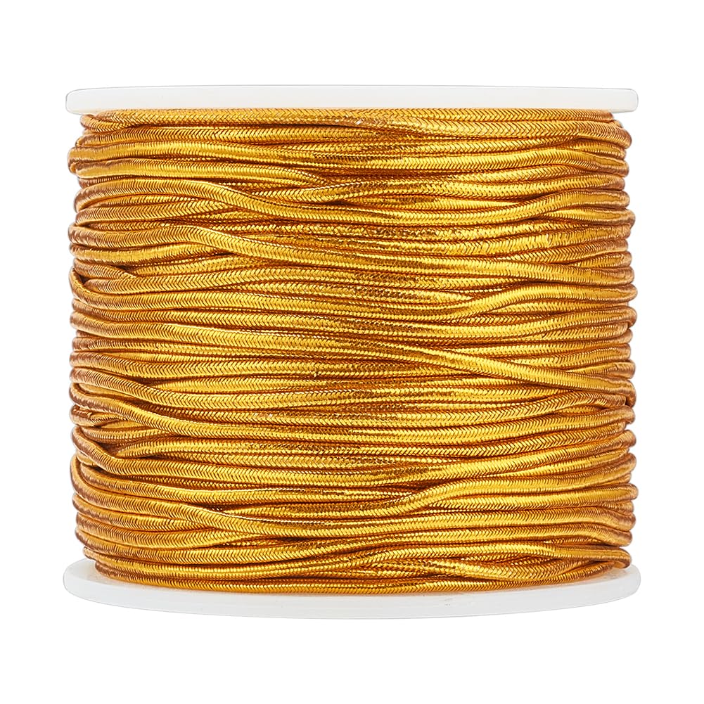PandaHall Elite 1 Roll 50 m/Roll 2mm Round Elastic Stretch String Cord for Bracelet Neckelace DIY Jewellery Making, Goldenrod