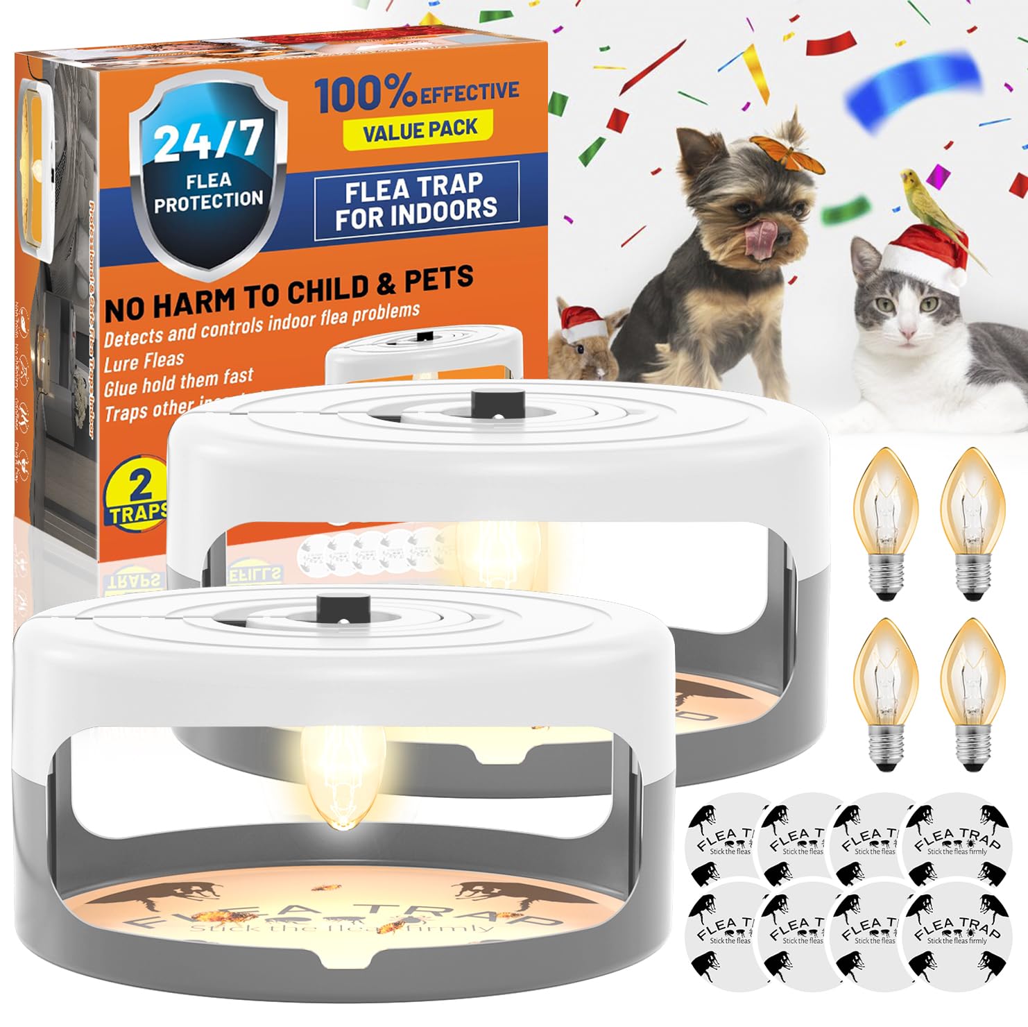Photo 1 of 2 Pack Flea Traps for Inside Your Home, Indoor Flea Light, Bed Bug Killer with 8 Sticky Pads & 4 Light Bulb, Odorless Natural Insect Infestation Treatment Trap for Kid Pet