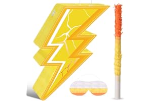 Pasimy Halloween Lightning Piñata with Blindfold and Stick Lightning Bolt Piñata Bundle for Flash Weather Theme Birthday Baby Shower Party Decorations Game Supplies, 12.20 x 16.14 Inch