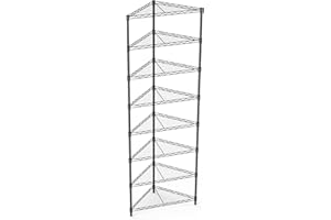 POUSEAYAR 8 Tier NSF Metal Triangle Corner Shelf Wire Shelving Unit, 400lbs Capacity (No Shelf Liners) Adjustable Storage Rack for Kitchen Bathroom Garage & Every Room Corner, 82" H x 20" L x 20" D - Black