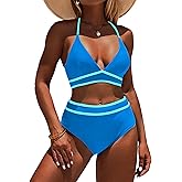 ZAFUL Women's Sheer Mesh Bikini Set High Waisted Tummy Control 2 Piece Tankini Swimsuit Bathing Suit
