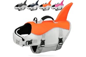 AMZNOVA Shark Dog Life Jacket Dog Life Vest for Swimming Puppy Swimming Life Jacket Doggy Float Vest Lifejacket Water Swim for Boating Pool Reflective Buoyance PFD XS Bright Orange