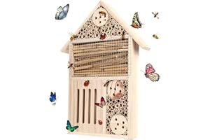 House, Garden Outdoor Wooden Bee House, Wood Bug Room, Shelter Nesting for Ladybugs Butterfly Mason Bees, Box Decoration(A-Ty