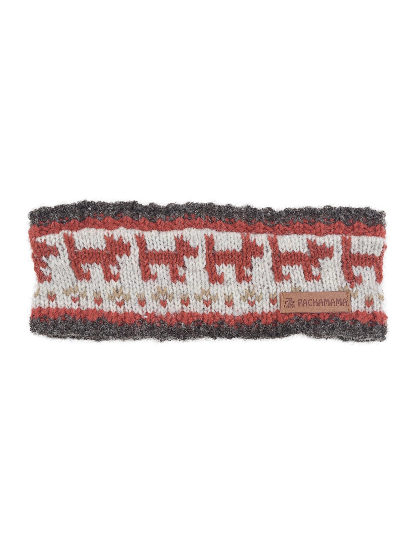 Pachamama Women Wool Ear Warmer Headband Fleece Lined Handknitted Dog Walk Pattern Beige One-Size Handmade Fair Trade