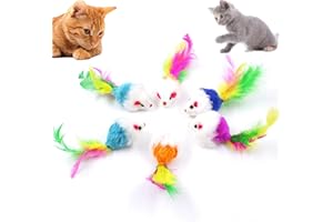 Electspark Cat Toys, 6 Pack Furry Rattle Mouse Toy Interactive Cat Toy with Feather Tail, 6 Assorted Faux Fur Kitten Toy 5.5” Realistic Size Mini Mice Cat Toy for Bored Indoor Adult Cat