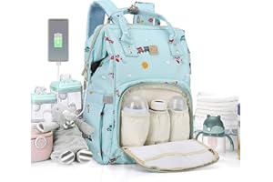 CAMILLEMMA Diaper Bags Backpack Baby Bag for Mom Dad Baby Girls Boy, Cute Mult Diaper Nappy Bag Travel Back Pack,Waterproof Maternity Changing Bag Baby Stuff with USB Charging Port Stroller Straps Large Blue