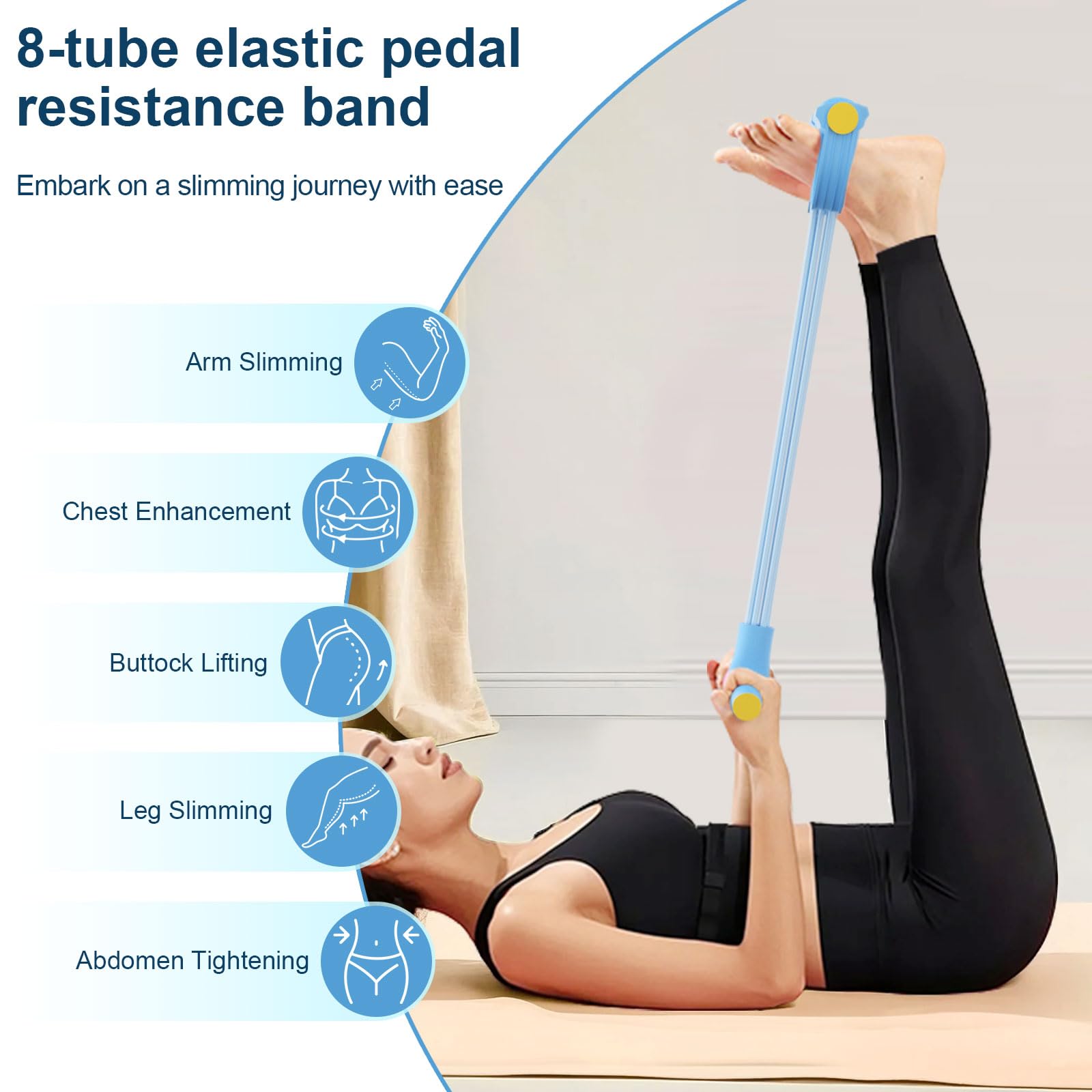 21 Fitness Resistance Bands-8 Tube Pedal Ankle Puller, Stirrup Puller for Exercise - Elastic Yoga Pedal Resistance Band for Full Body Workout, Abdomen/Waist/Arm/Leg Stretching (Light Blue)