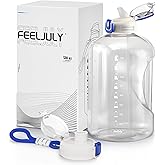 Feeljuly 64 OZ Water Bottle with Straw, Half Gallon Water Bottle Times to Drink, Reusable Leak Proof Water Jug Handle with Strap, 2 Lids BPA Free for Fitness Gym Camping (Clear, 64 Ounces)