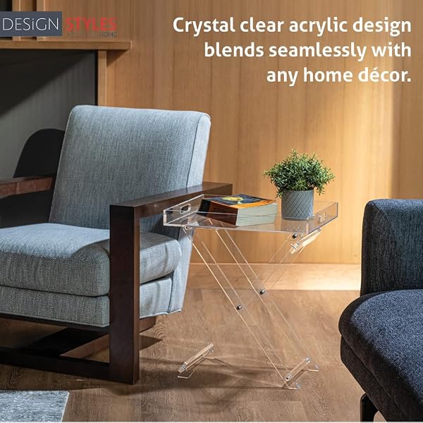 DESIGNSTYLES ACRYLIC FOLDING TRAY TABLE – MODERN CHIC ACCENT DESK – KITCHEN AND BAR SERVING TABLE – ELEGANT CLEAR DESIGN