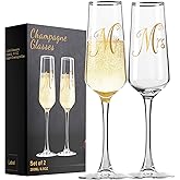 Haoxishui Mr and Mrs Champagne Flutes Set of 2, Elegant Crystal Engagement Gifts for Couples, Bridal Shower Gifts, Lead-Free Champagne Glass 8.5oz/250ml