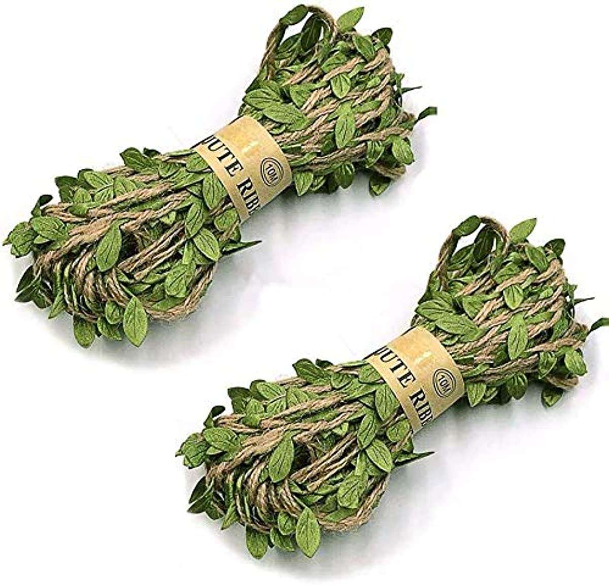 Artificial Vines,2 Rolls 20m Artificial Ivy Leaf Ribbon Fake Olive Green Vinesfor Home Decoration,Woven Garlands,Wedding Decoration,Garden Decoration Craft Supplies