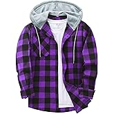 ZITY Men's Flannel Hoodie Shirts Casual Button Down Plaid Shirt Jackets for Men Long Sleeve Stylish Hooded with Pocket