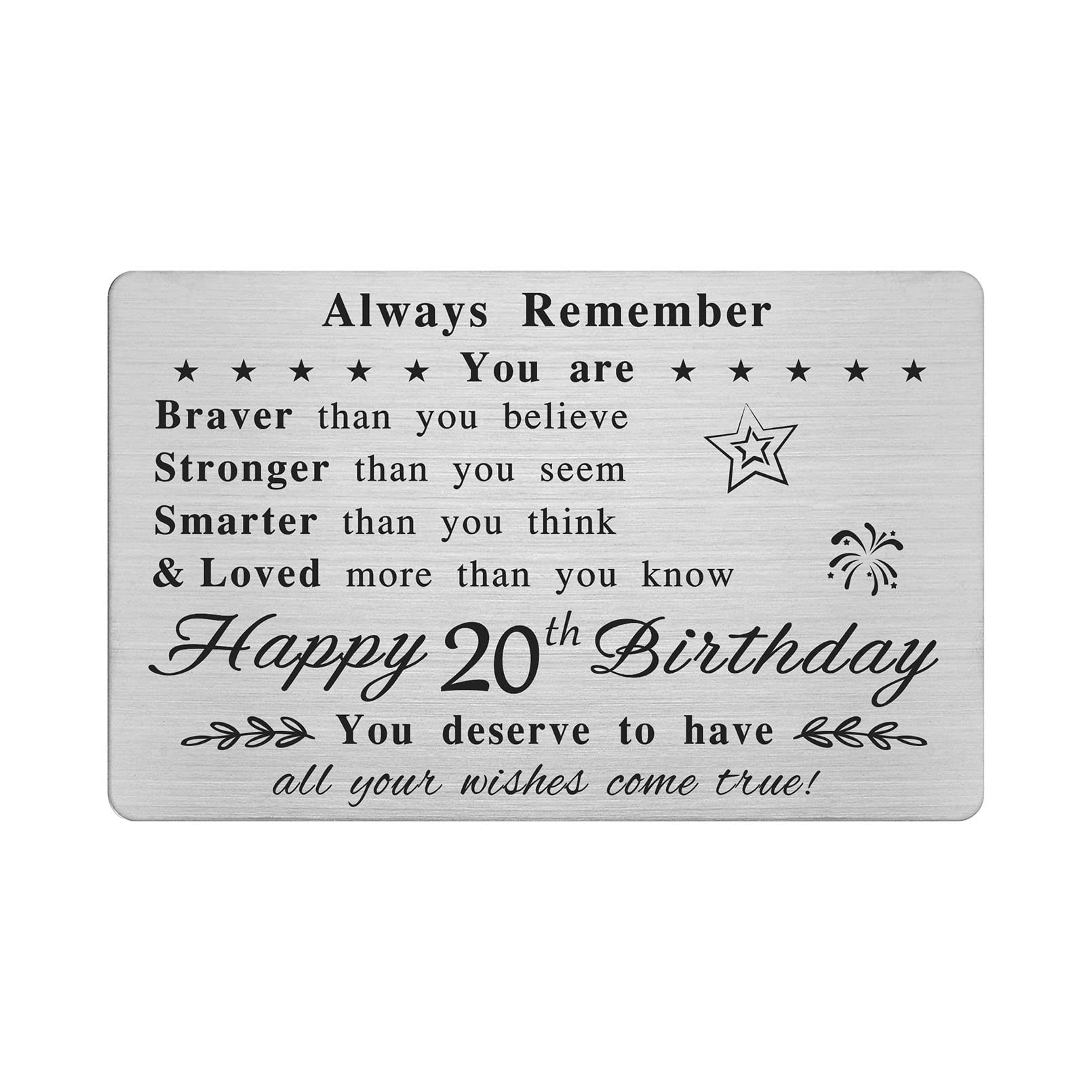 FALOGI Happy 20th Birthday Card - You Are Loved More Than You Know - 20 Year Old Birthday Gifts for Men Women, for Him Her, Personalised Engraved Wallet Card