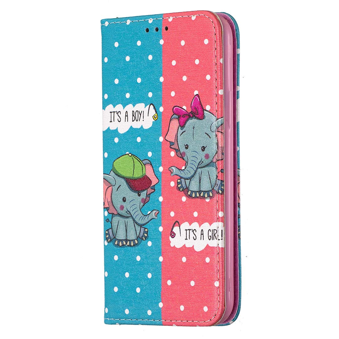 for Huawei Y5 2019 Phone Case, for Honor 8S Phone Cover, Leather Magnetic Closure Flip Folio Book Design Wallet Protective Cover with Card Holder Stand Silicone Shockproof Bumper, Elephant