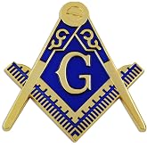 Square &amp; Compass Masonic Auto Emblem - [Brass &amp; Blue][3'' Tall]