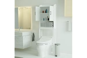 Yardenaler Over-The-Toilet Storage Shelf with Doors, Bathroom Freestanding Organizer Space Saver with Adjustable Shelf, White