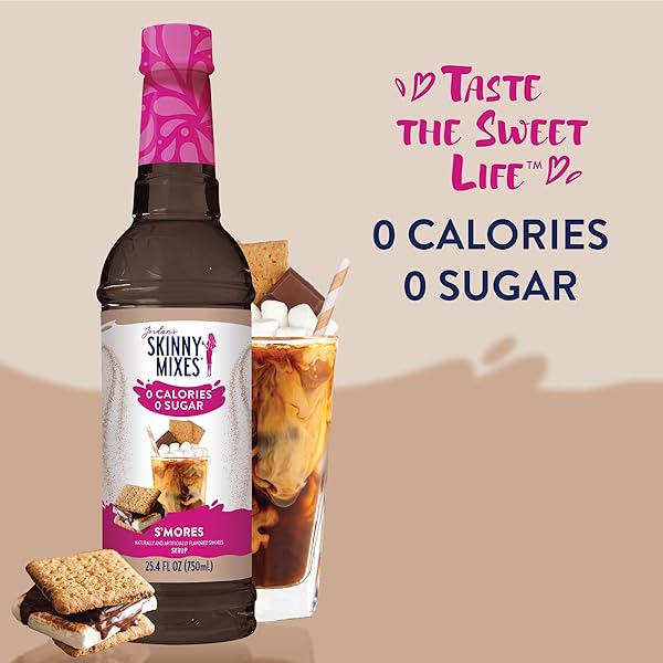 JORDAN’S SKINNY SYRUPS SUGAR FREE COFFEE SYRUP, SMORE’S FLAVOR DRINK MIX, ZERO CALORIE FLAVORING FOR LATTES, PROTEIN SHAKE, FOOD & MORE, GLUTEN FREE, KETO FRIENDLY, 25.4 FL OZ, (PACK OF 1)