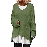 Saodimallsu Womens Oversized V Neck Sweaters Batwing Long Sleeve Knit Fall Slouchy Pullover Sweater Tops