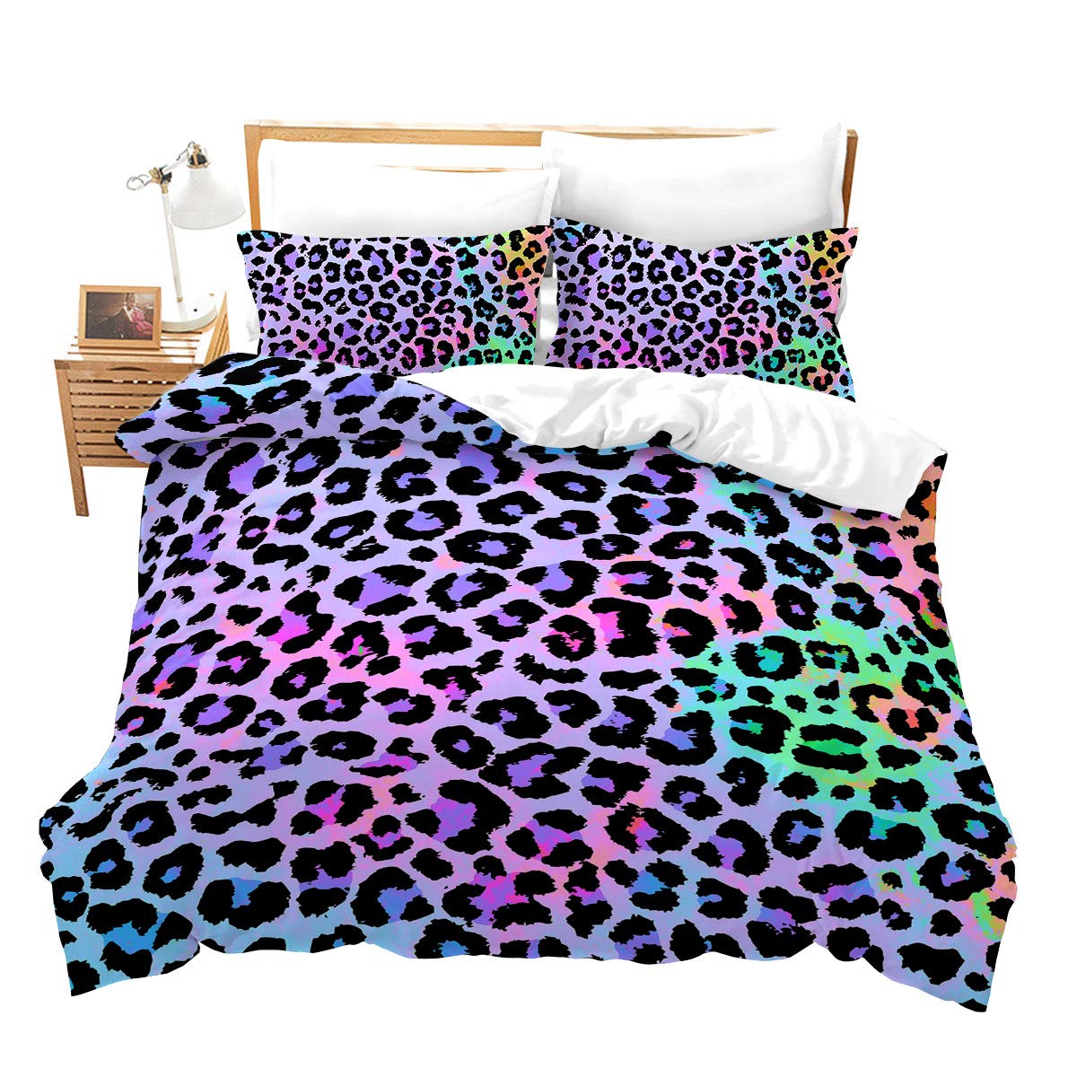 Loussiesd Leopard Bedding Set Double Colorful Leopard Duvet Cover Set Africa Cheetah Decorative for Kids Boys Girls Adults,Soft Breathable Microfiber Animal Comforter Cover with 2 Pillow Shams