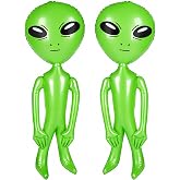 ArtCreativity Green Inflatable Alien, Set of 2, Outer Space Decorations, 34 Inch Inflatable UFO Toys, Alien Party Decorations, Halloween Party Favors, Swimming Pool Toys for Kids