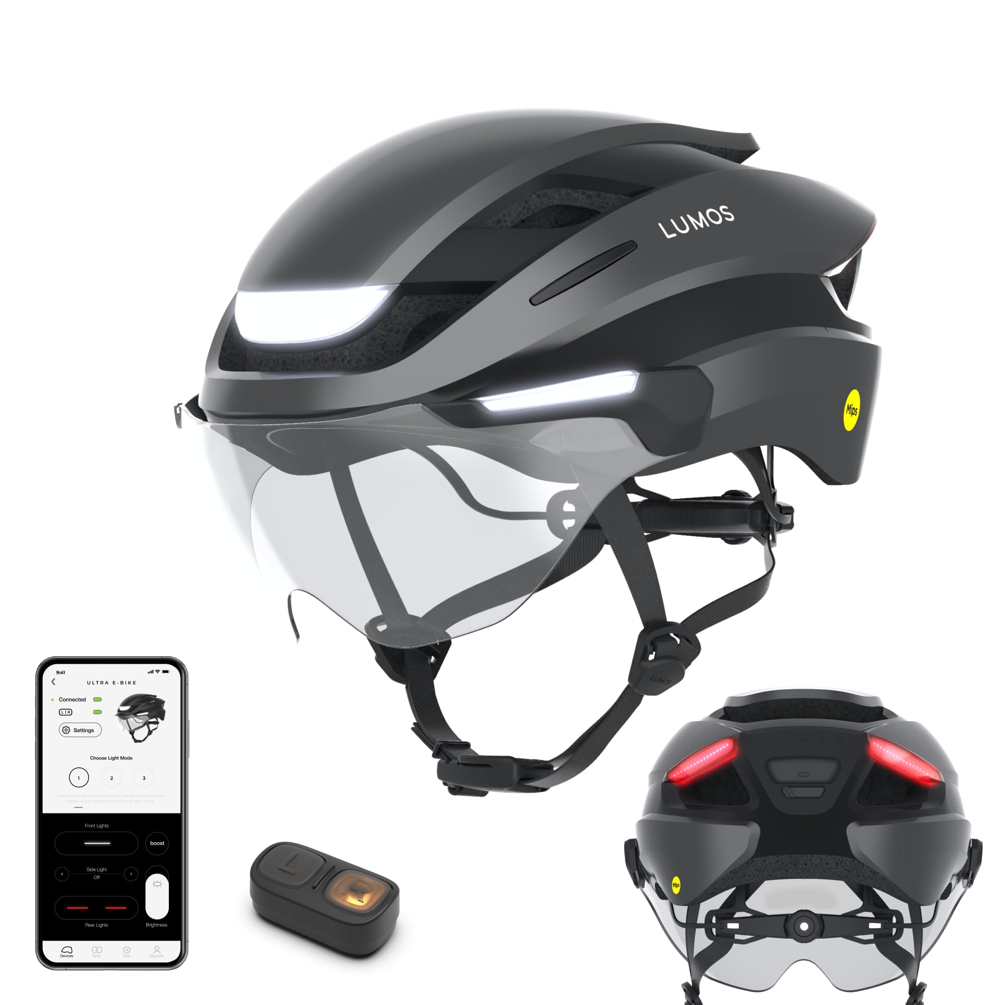 Photo 1 of Lumos Ultra E-Bike Smart Helmet | NTA 8776 Certified | Front & Rear LED Lights | Retractable Face Shield | App Controlled | EBike, Scooter, Cycling, Bicycle | Adults, Men Women