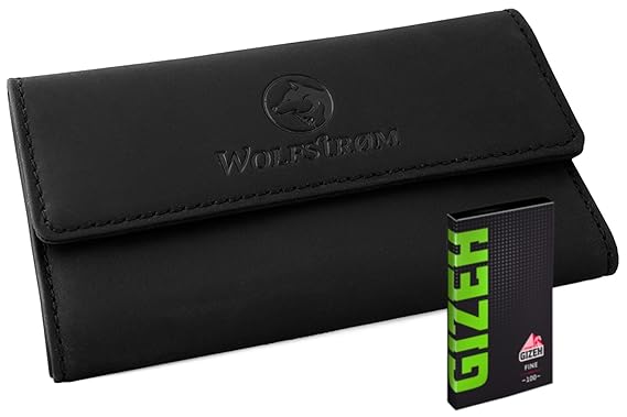 Wolfstrøm Tabaktasche Taruk — Tabak-Beutel Leder, Set inkl. Gizeh Papers — Dreher-Tasche mit Magnetverschluss, Filterfach & B