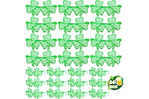 LUKBERA 24Pcs St. Patrick's Day Shamrock Shutter Sunglasses, Irish Green Lucky Clover Plastic Shutter Shades Eyeglasses for Women Men Kids Saint Patricks Day Party Photo Props Eyewear Costume Accessories