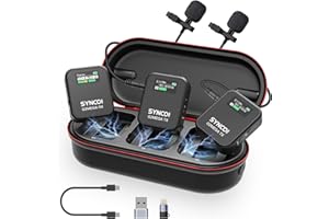 SYNCO G2A2 MEGA Wireless Lavalier Microphone for iPhone Android Camera, with Charging Case 8GB Onboard Recording 24H Battery 