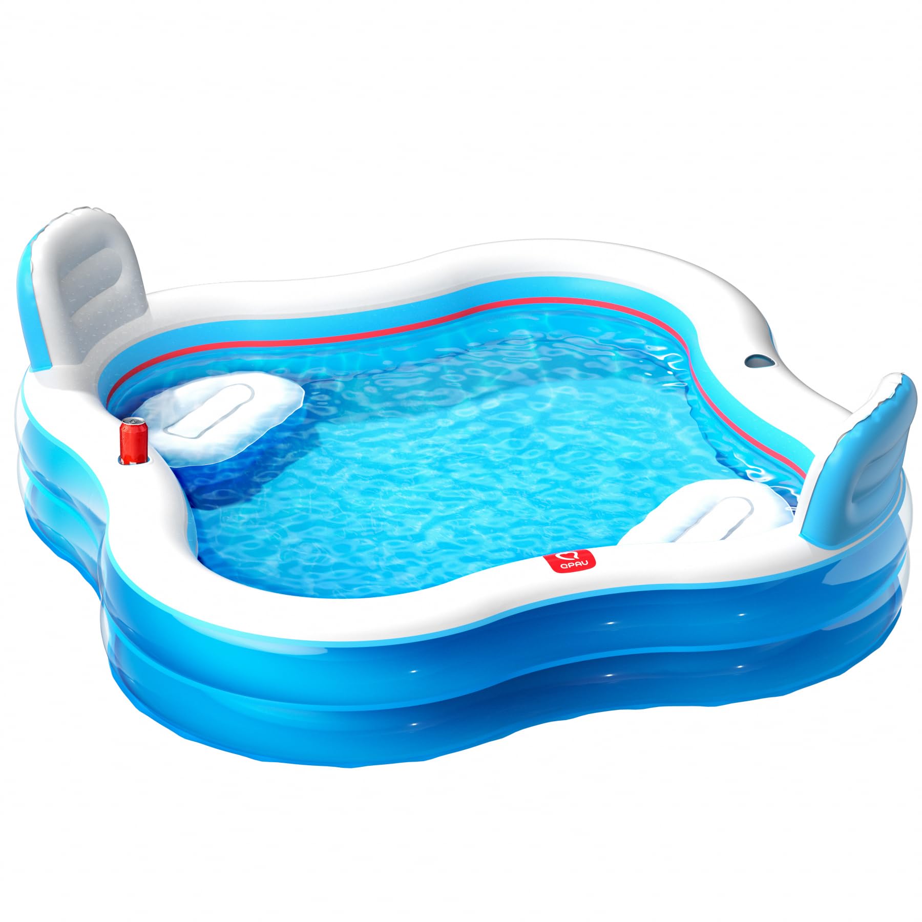 Photo 1 of QPAU Inflatable Swimming Pool with 2 Seats and Backrests, 80" L x 80" W x 27" D Large Full-Sized Family Pools for Kids and Adults for Backyard, Garden, Outdoors, Clear Blue