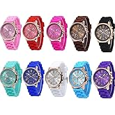 CdyBox Women Men Silicone Band Analog Quartz Casual Watches Jelly Color Unisex Bracelet (10 Pack)