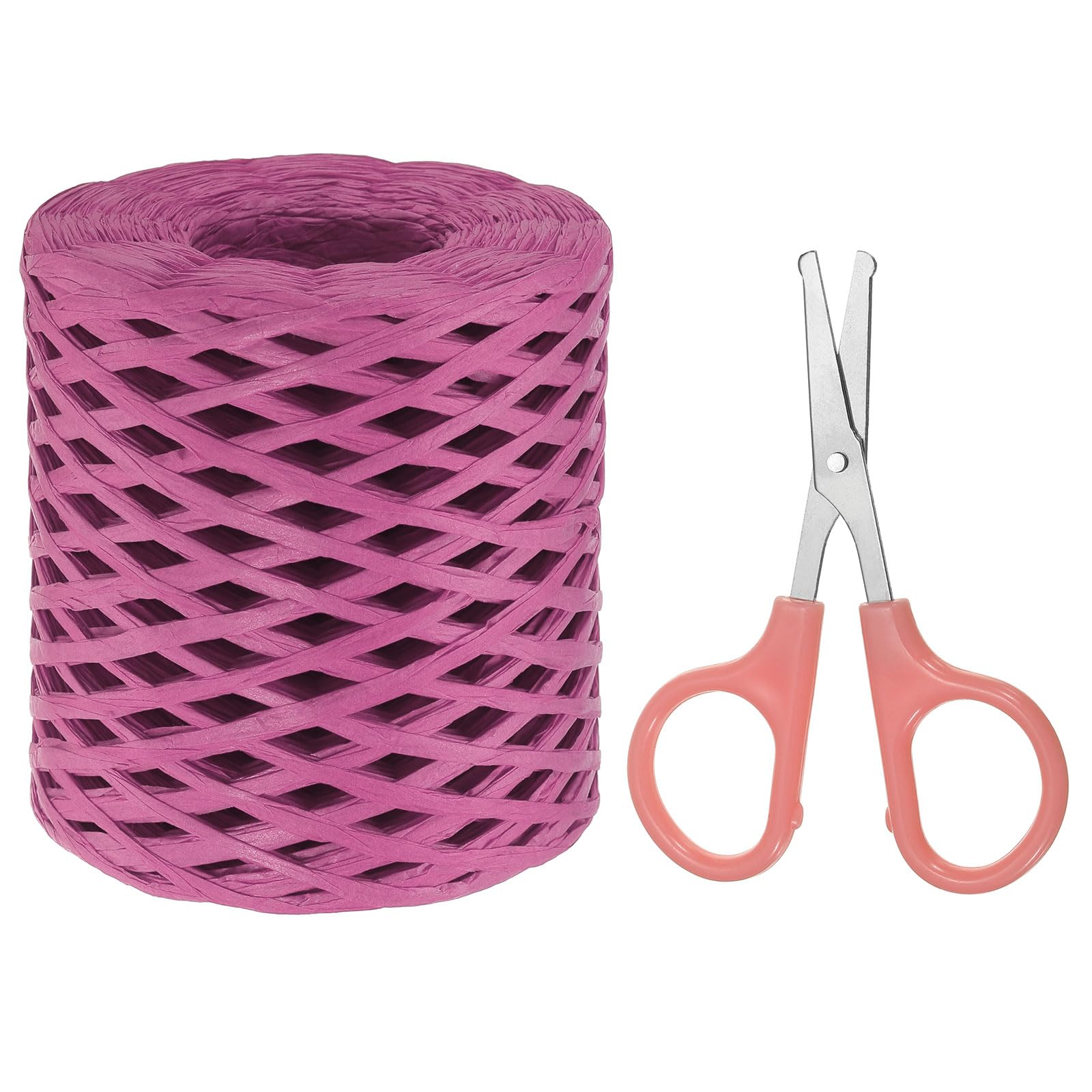 PATIKIL Raffia Paper Craft Ribbon Assortment Kit, Natural Raffia String with Scissor for Gifts, Flower Bouquets, Decoration, Rose Red, 218 Yards