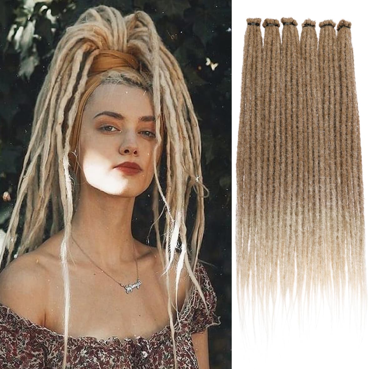 Leeven 18 Inch Ombre Blonde Dreadlock Extensions Hippie Single Ended Dreads 10 Strands Synthetic Reggae Dreadlocks Soft Dreads Hair Extensions /27613# โ image 1
