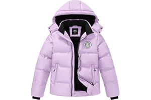 RBYEKP Kids Winter Coat Warm Fleece Thermal Padded Jackets with Detachable Hood Outdoor Puffy Jacket with Zip Pockets
