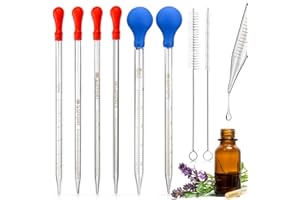 Glass Pipette, 6 Pcs Glass Pipettes Dropper, Dropping Pipette for Transfer Liquid Essential Oil (0.5/1/2/3/5/10ML)