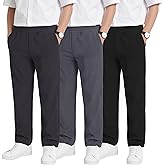 LessonZoo 3 Pack Boys' School Uniform Pants Corduroy Pull-on Sweatpants Straight Leg Elastic Waist Joggers with Pockets(Dark Gray, Gray, Black,12-13 Years)