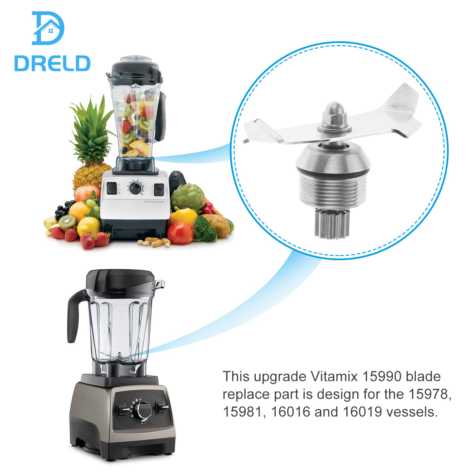 Blender Blade Replacement for Vitamix, Compatible with Vitamix 15990 15978 15981 16016 16019 Blade Vitamix Blender 64 oz and 32 oz Containers