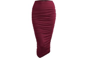 Made By Johnny Women's Slim fit Bodycon Party Club Night Out Elegant Ruched High Waist Long Pencil Skirt with Side Shirring