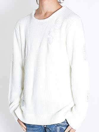 Amazon ニット メンズ リブ編み ダメージ 加工 白 黒 ボーダー