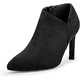 Coutgo Womens Pointed Toe V Cut Ankle Boots Kitten Heel Side Zip Office Booties