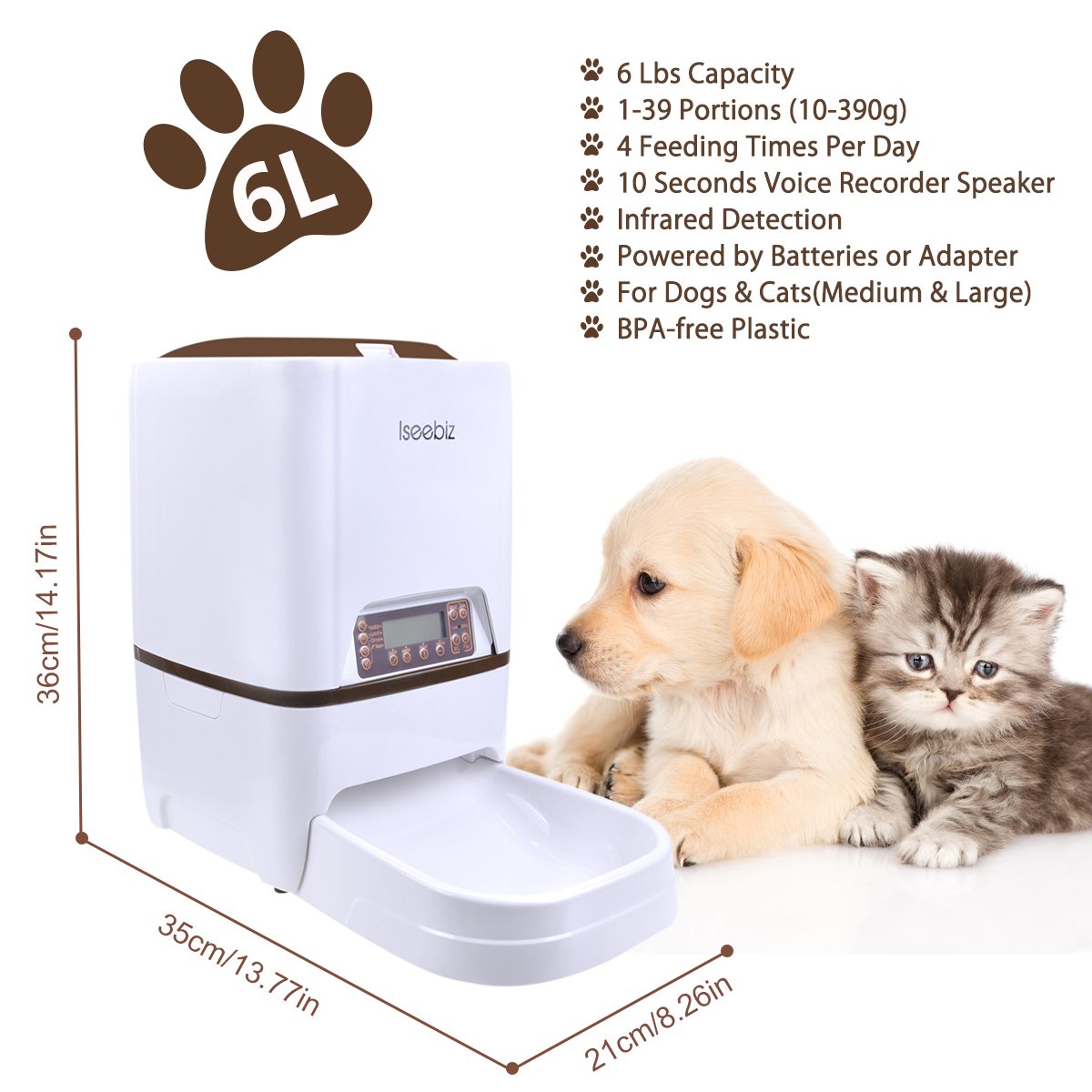 Automatic Pet Feeder Dogs Cats Food Dispenser With Voice Record