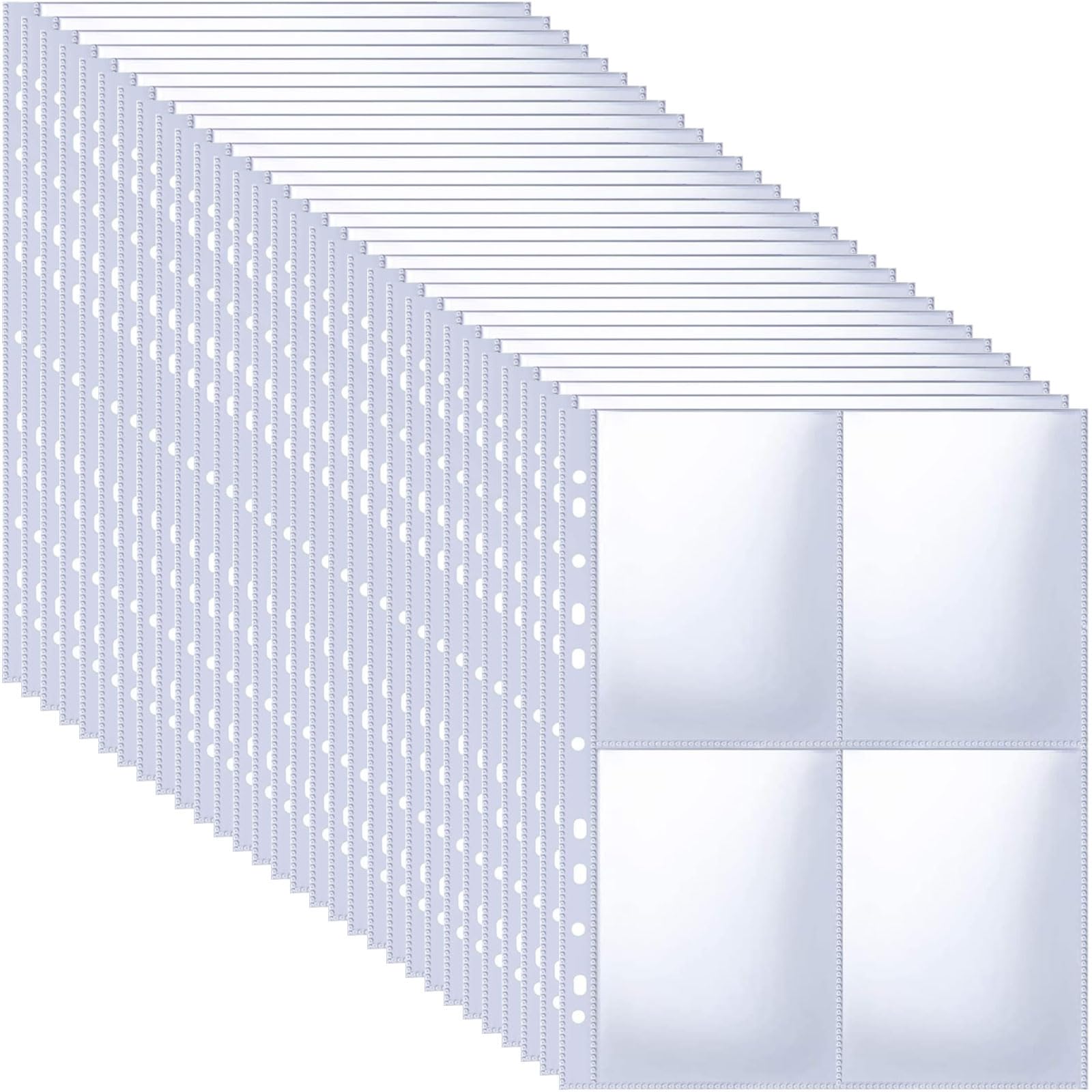 BRIOTA 30 Pieces A6 Photo Sleeves for A4 2/3/4 Ring Binder, 4 Pockets Double Sided A4 Plastic Sleeves, Top Loading Postcard Sleeves (Each Pocket 10.5x15.2cm)