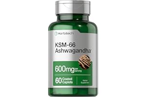 Horbäach KSM-66 Ashwagandha 600mg | with L-Theanine | 60 Coated Caplets | Vegan, Non-GMO, Gluten Free Complex Supplement