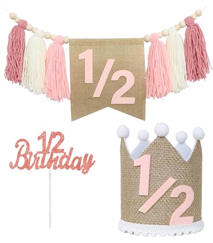 Pink Bow Half Birthday Decorations It's My 1/2 Bday Backdrop Glitter 1 2 Birthday Cake Topper Pink Grids Highchair Banner Latex Balloons Girl 6 Month Birthda
