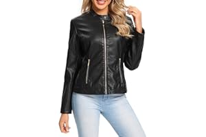 S P Y M Womens Faux Leather Jacket, Moto Biker Coat, Quilted Zip Up Outwear