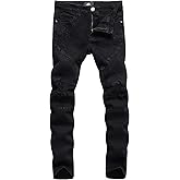 ZLZ Black Biker Jeans for Men, Slim Fit, Comfy Stretch Ripped Distressed Biker Pants, Designer Jeans
