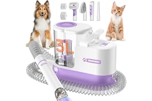 SEANCHEER 2025 3L Dog Grooming Vacuum Kit Pet Hair Vacuum with Dog Clipper & Low Noise Shedding Brush, 5 Pet Grooming Tools Hair Remover for Dogs & Cats (Purple)