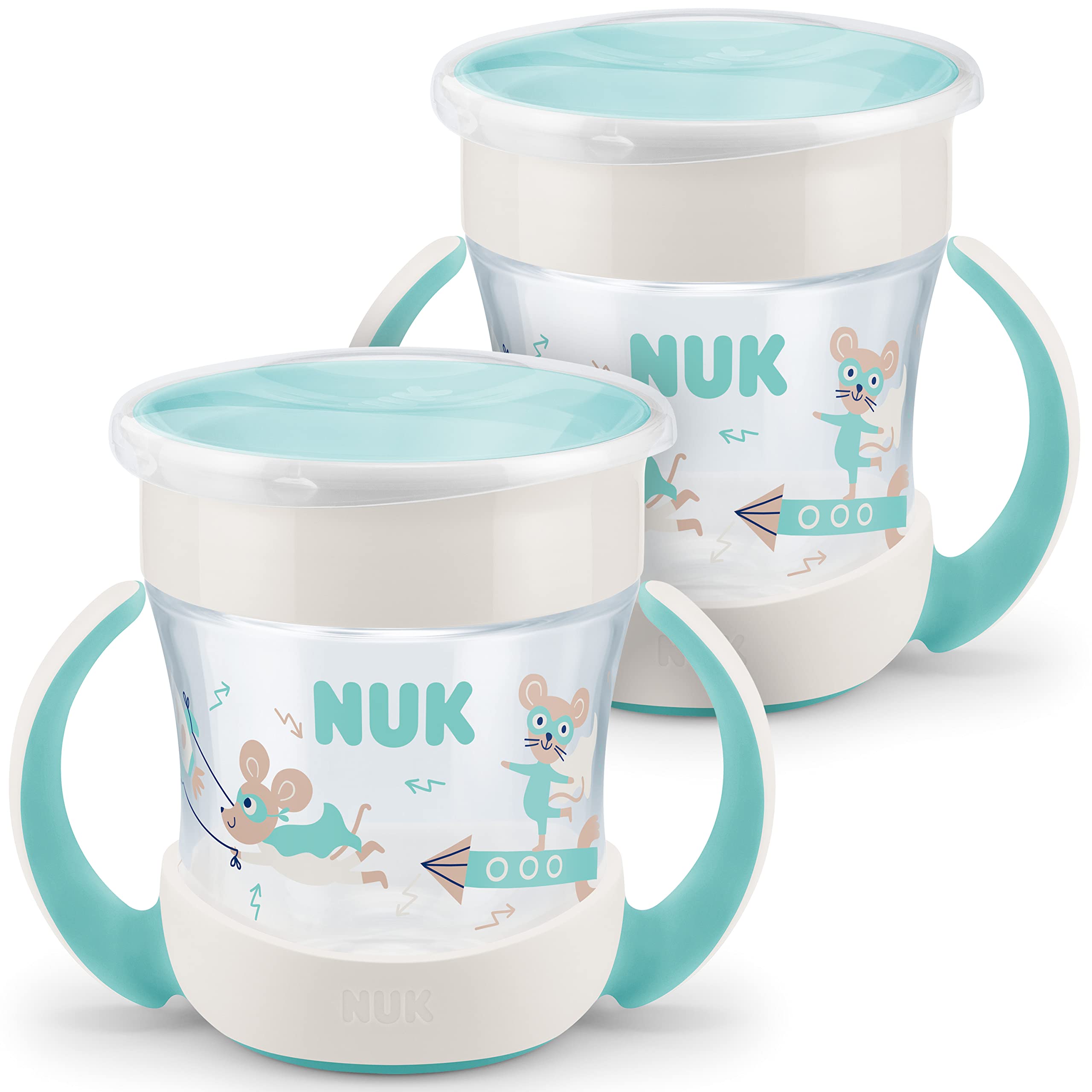 NUK Mini Magic Cup Sippy Cup | 360° Anti-Spill Rim | 6+ Months | Easy Grip Handles | BPA-Free | 160 ml | Neutral | 2 Count