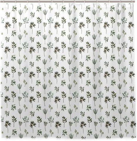 Amazon Ecomaomi シャワーカーテン 防水 ポリエステル 風呂カーテン 浴室 おしゃれ かわいい さまざまな葉とプランテーション自然の イラスト 取付簡単 浴室 間仕切り カーテンリング付属 シャワーカーテン ホーム キッチン オンライン通販
