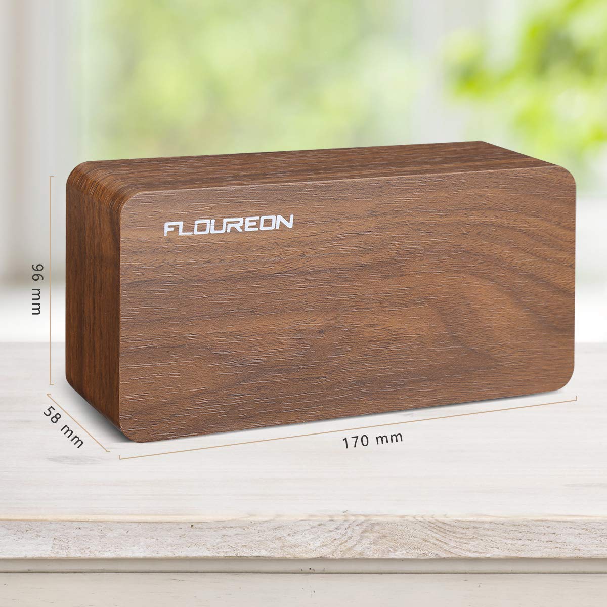FLOUREON Wooden Alarm Clock LED Desk bedside Digital Clock Calendar/Time/Temperature/Humidity Displaying with 3 Brightness Adjustable and 3 Set of Alarm, Dual Power, Voice Control (Brown)
