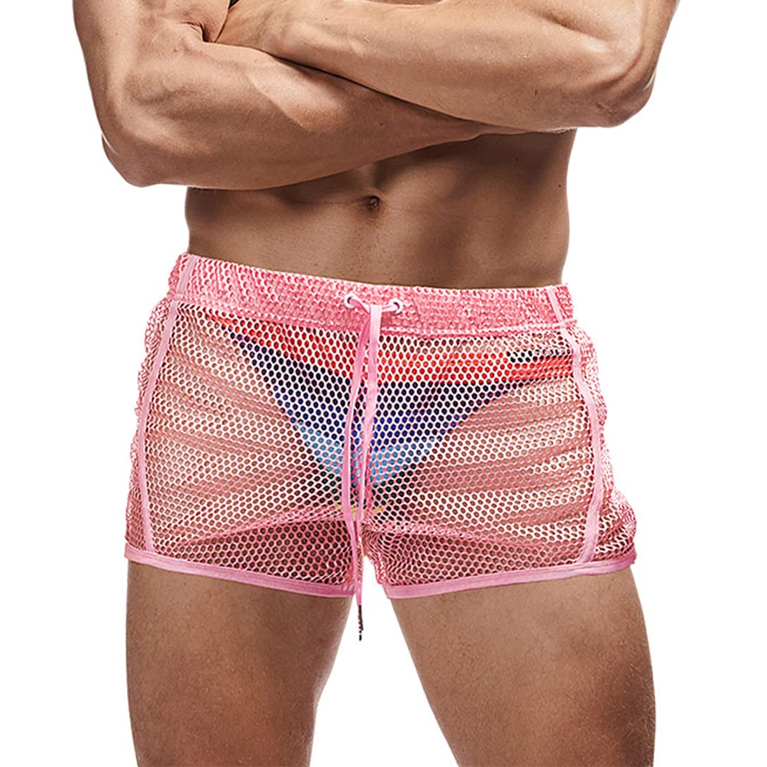 FIROTTII Mens Mesh Shorts Sexy Boxers See Through